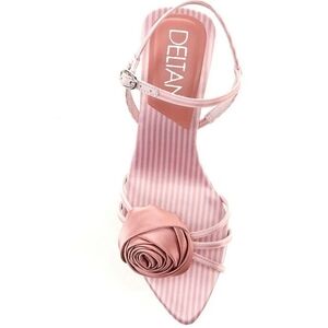 Deltan Heeled Sandals 9.5 Petal Pink Satin Amayah Rosette Striped Pastel New$110